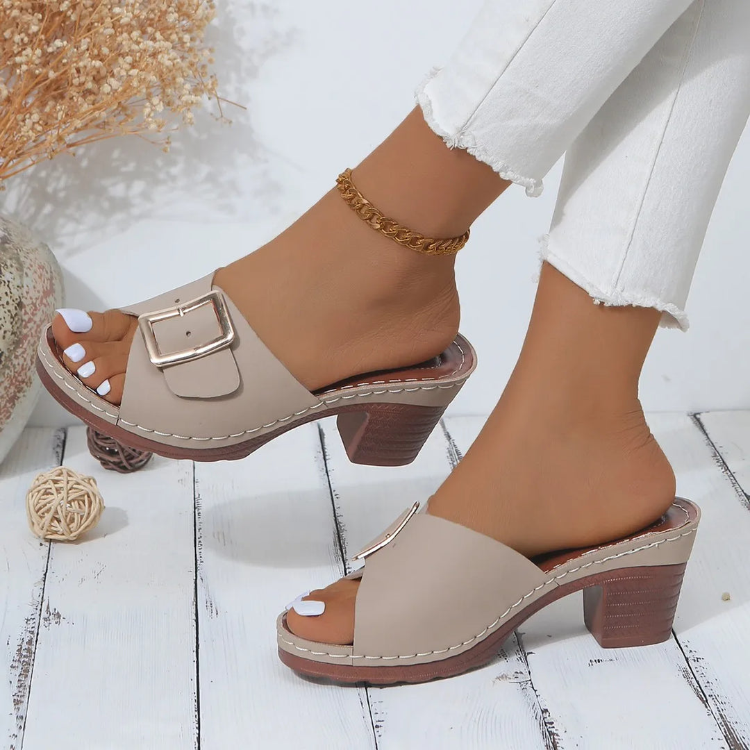 Evelyn Buckle Block Heels