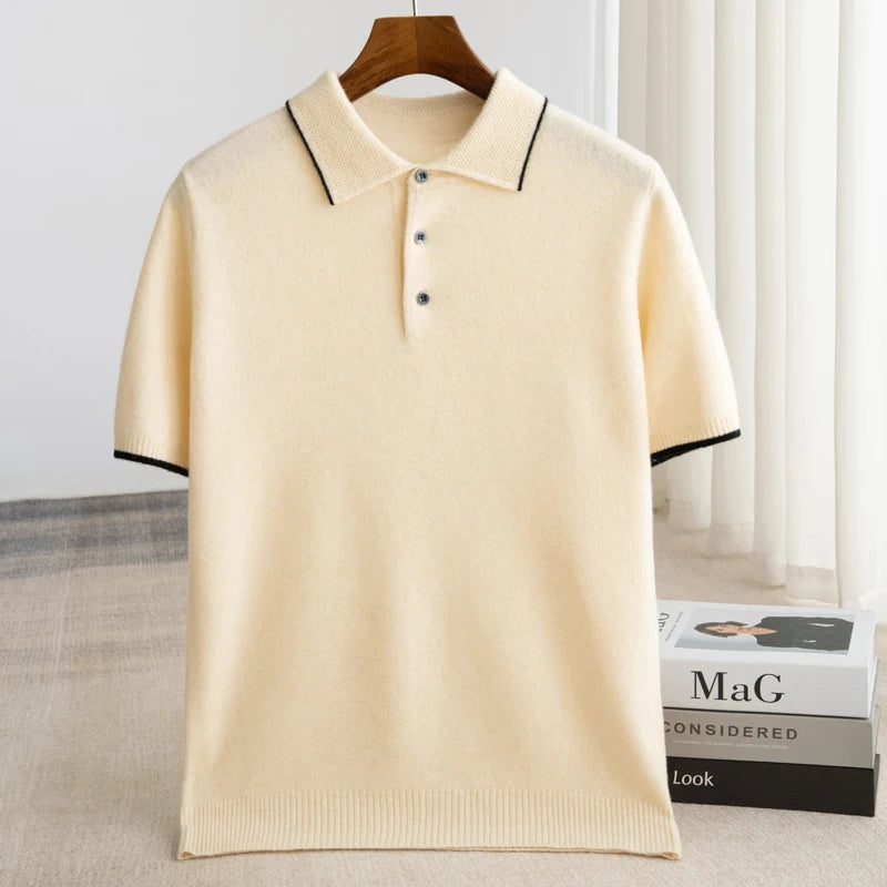 Merino Wool Short Sleeve Knit Polo