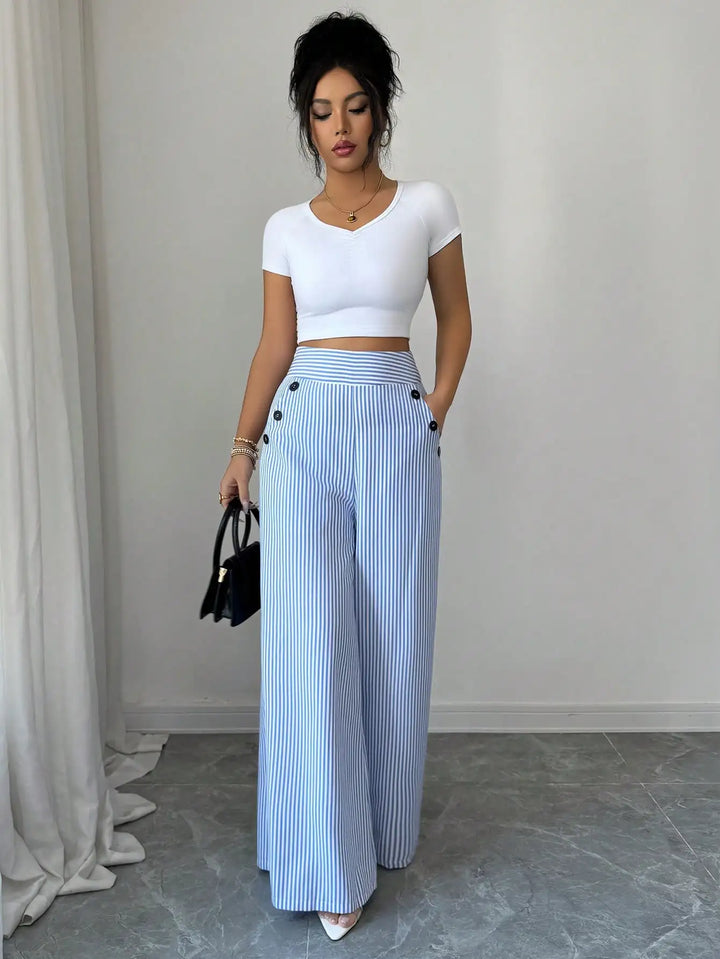 Harbor Stripe Wide-Leg Trouser