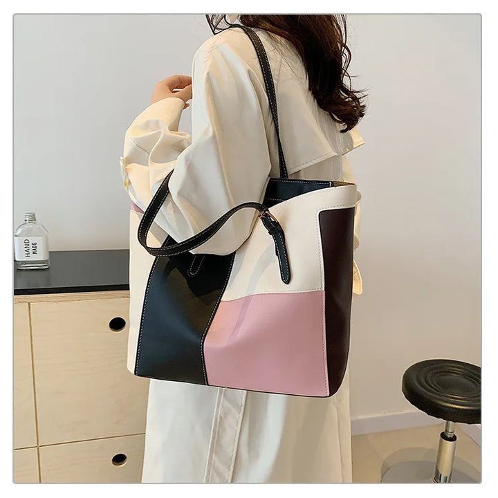 Colorblock Patchwork Tote