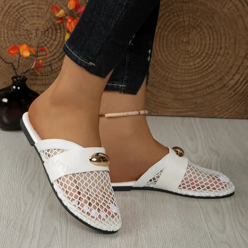 Golden Charm Fishnet Slides