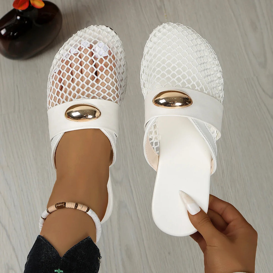 Golden Charm Fishnet Slides