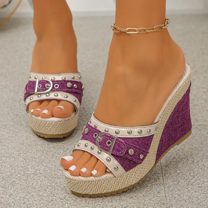 Thick Sole Rivet Wedge Sandals