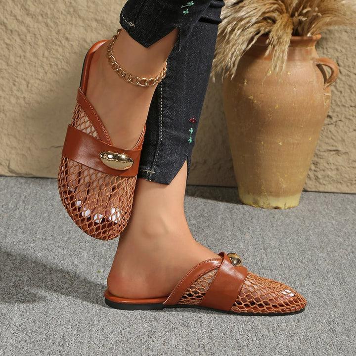 Golden Charm Fishnet Slides