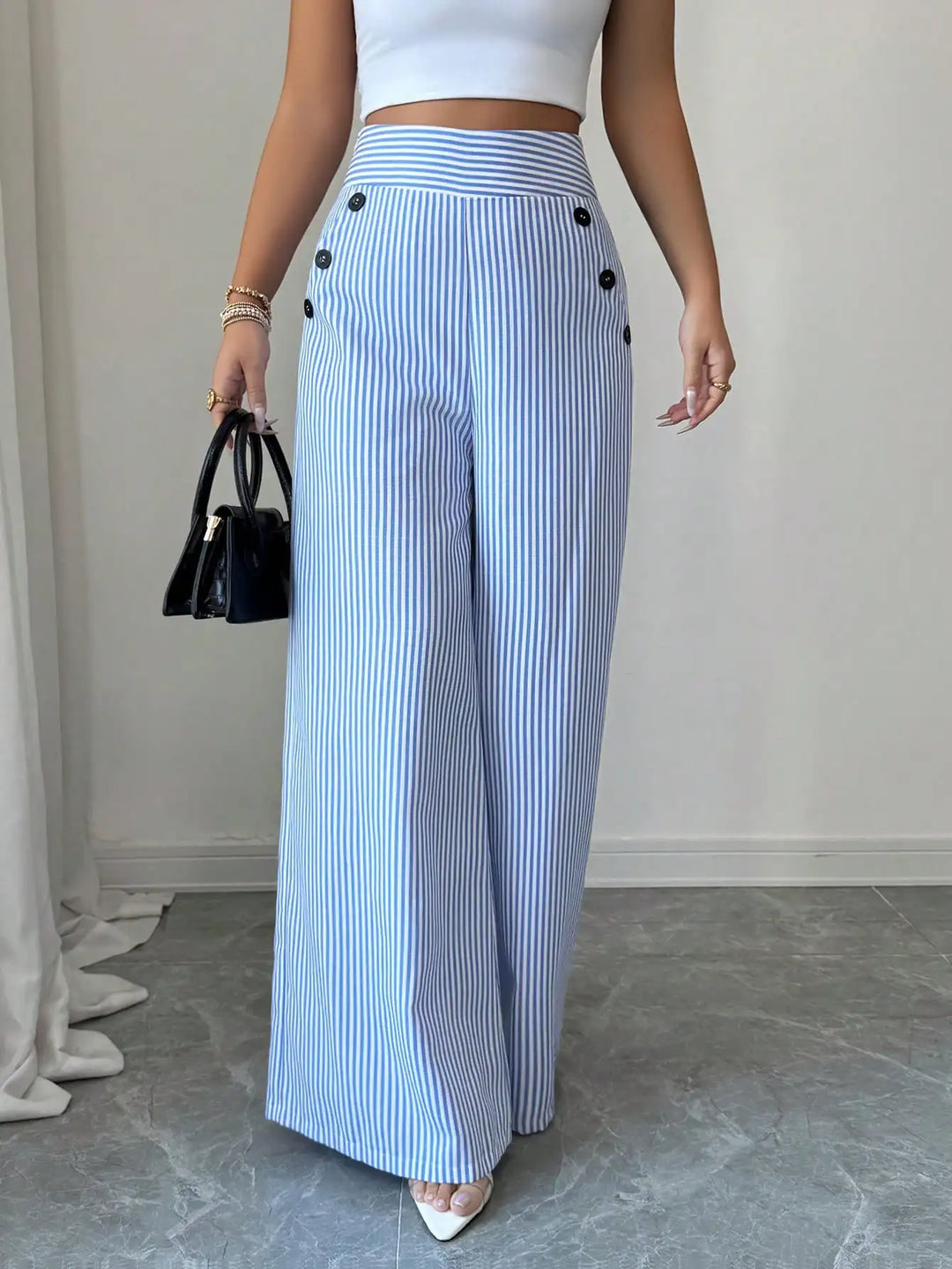 Harbor Stripe Wide-Leg Trouser