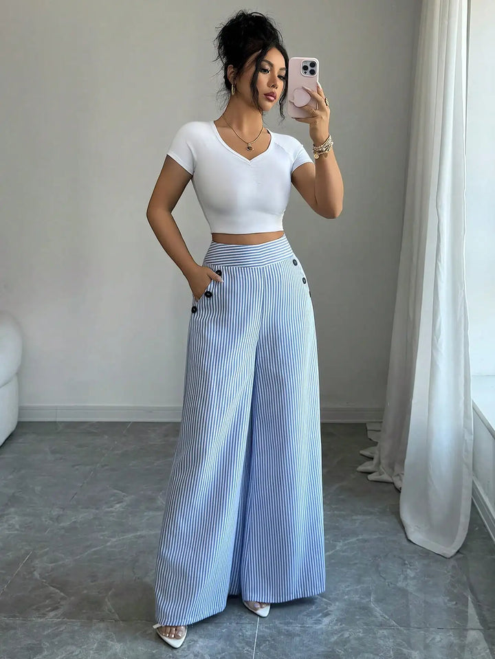 Harbor Stripe Wide-Leg Trouser