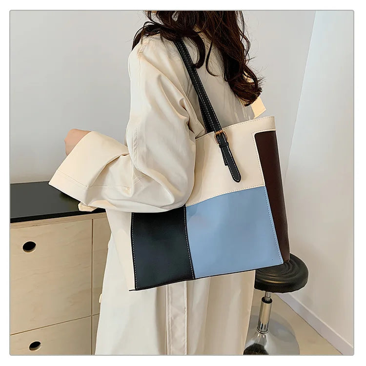 Colorblock Patchwork Tote