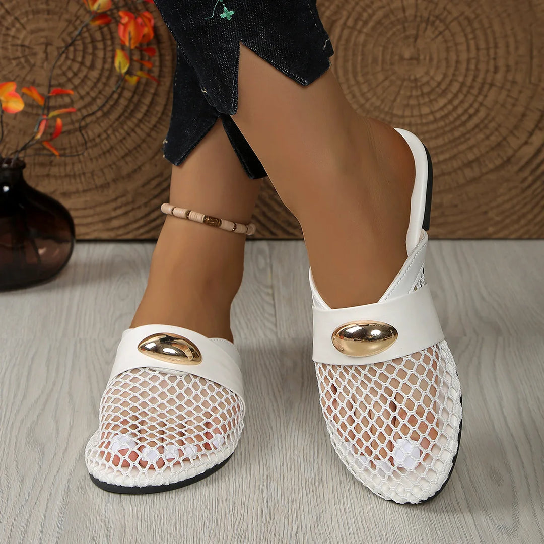 Golden Charm Fishnet Slides