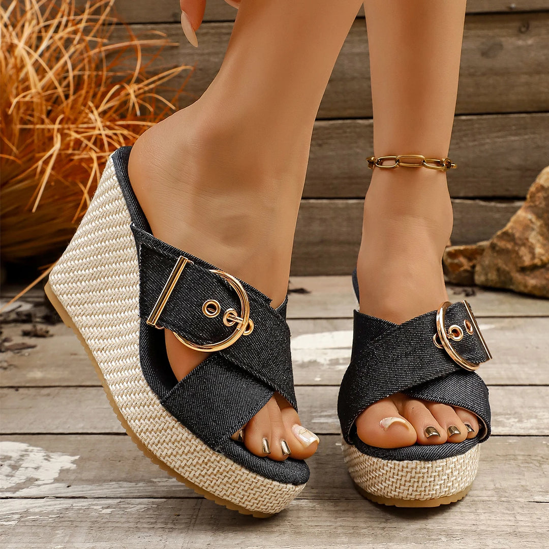 Rivet Wedge Platform Sandals