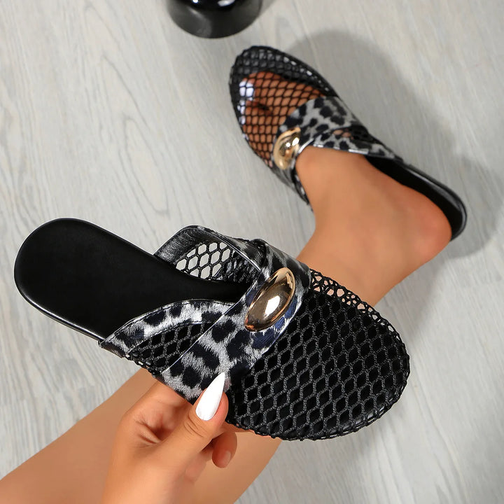 Golden Charm Fishnet Slides