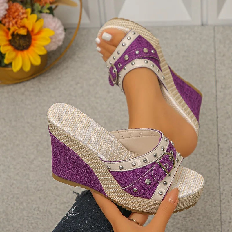 Thick Sole Rivet Wedge Sandals