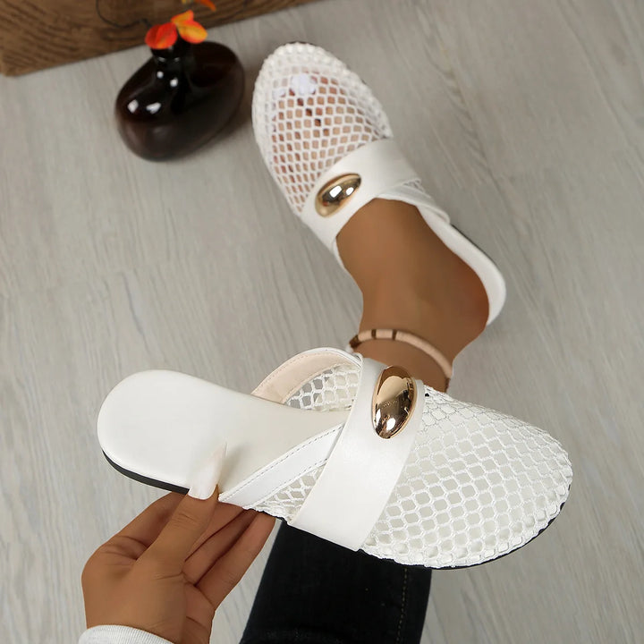 Golden Charm Fishnet Slides