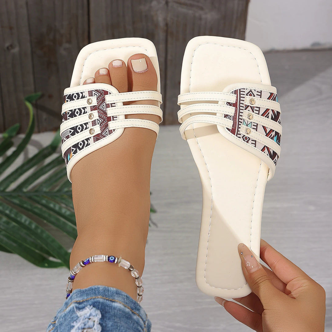 Aztec Print Toe Slides