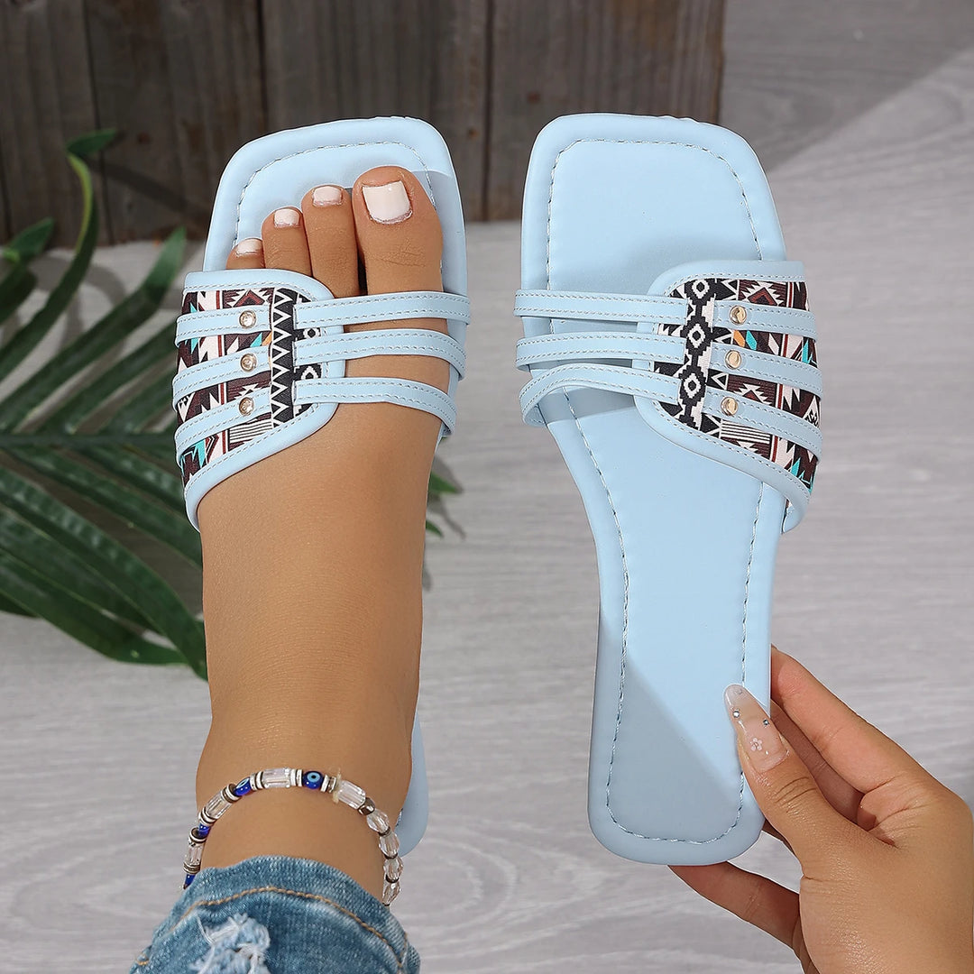 Aztec Print Toe Slides