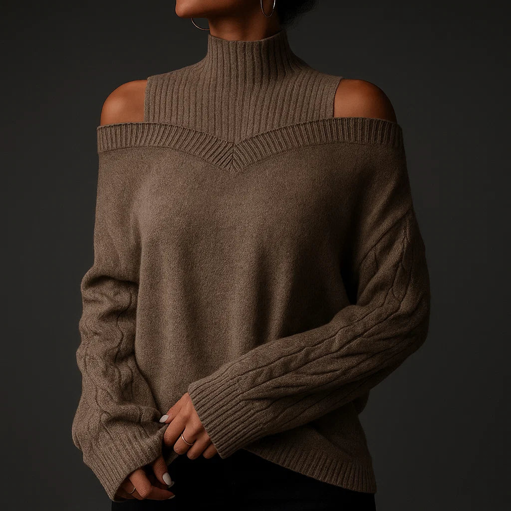 Riviera Cold-Shoulder Turtleneck Sweater