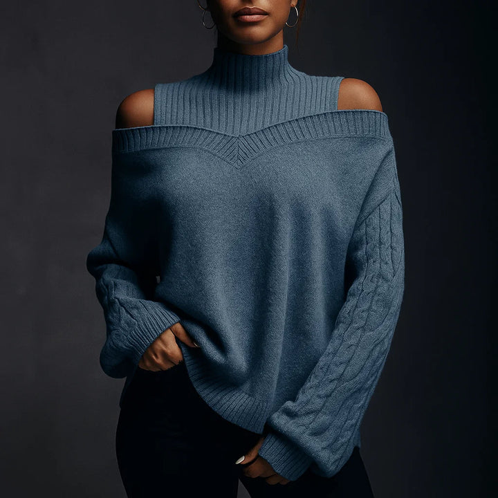 Riviera Cold-Shoulder Turtleneck Sweater