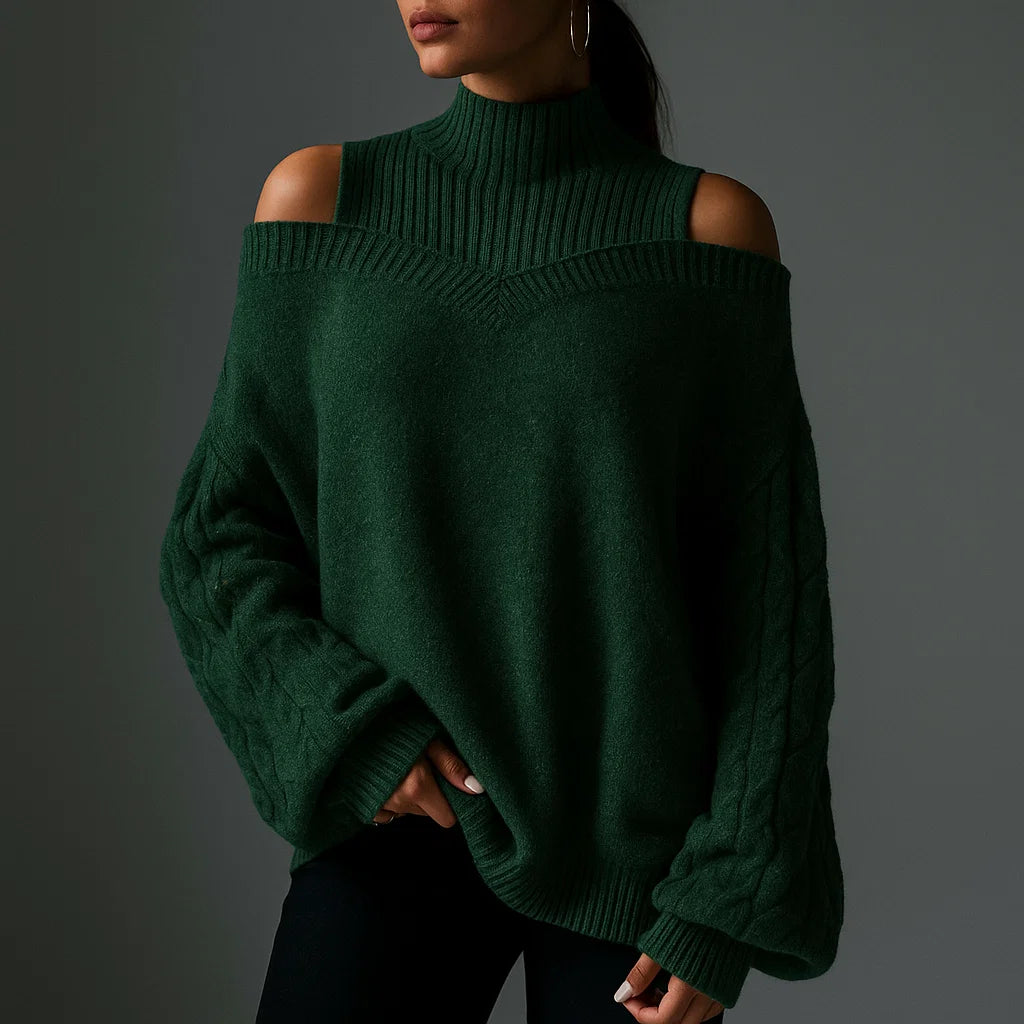 Riviera Cold-Shoulder Turtleneck Sweater