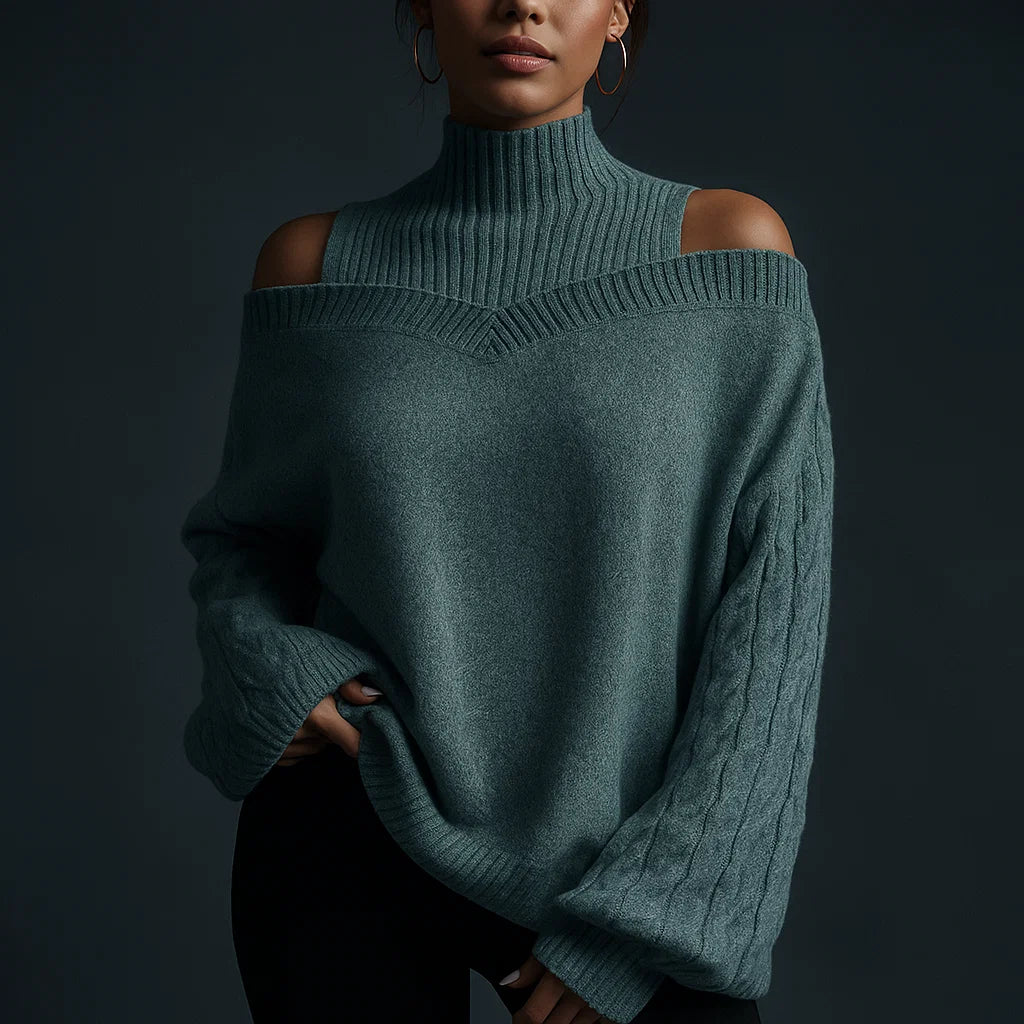 Riviera Cold-Shoulder Turtleneck Sweater
