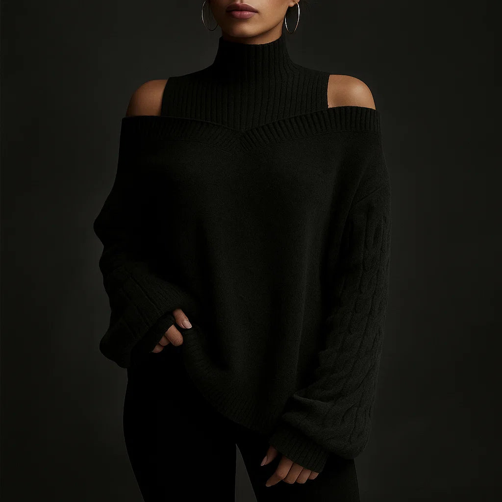 Riviera Cold-Shoulder Turtleneck Sweater