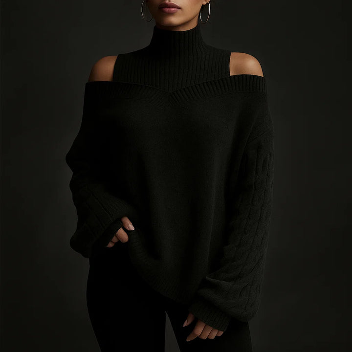 Riviera Cold-Shoulder Turtleneck Sweater
