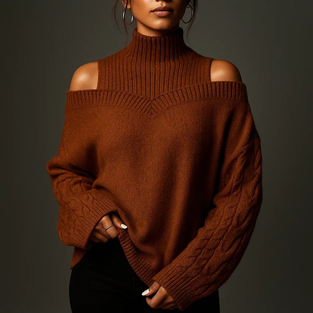 Riviera Cold-Shoulder Turtleneck Sweater
